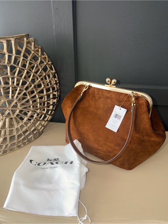 Coach Handbags - Coach Kisslock Frame Bag 27 Warm Brown Suede Brass NWT